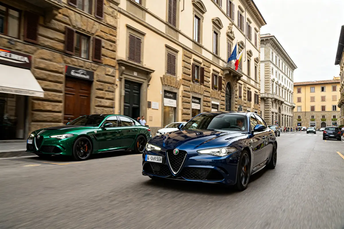 Deux Alfa Romeo 6 Underground circulant dans des rues historiques européenne.