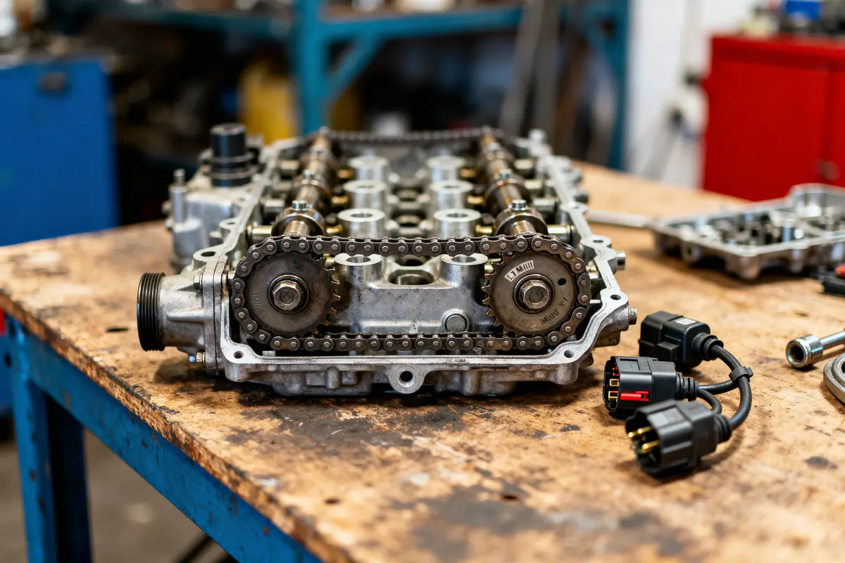 Moteur Fiat 1.3 Multijet fiabilité, démonté sur table d'atelier pour maintenance détaillée