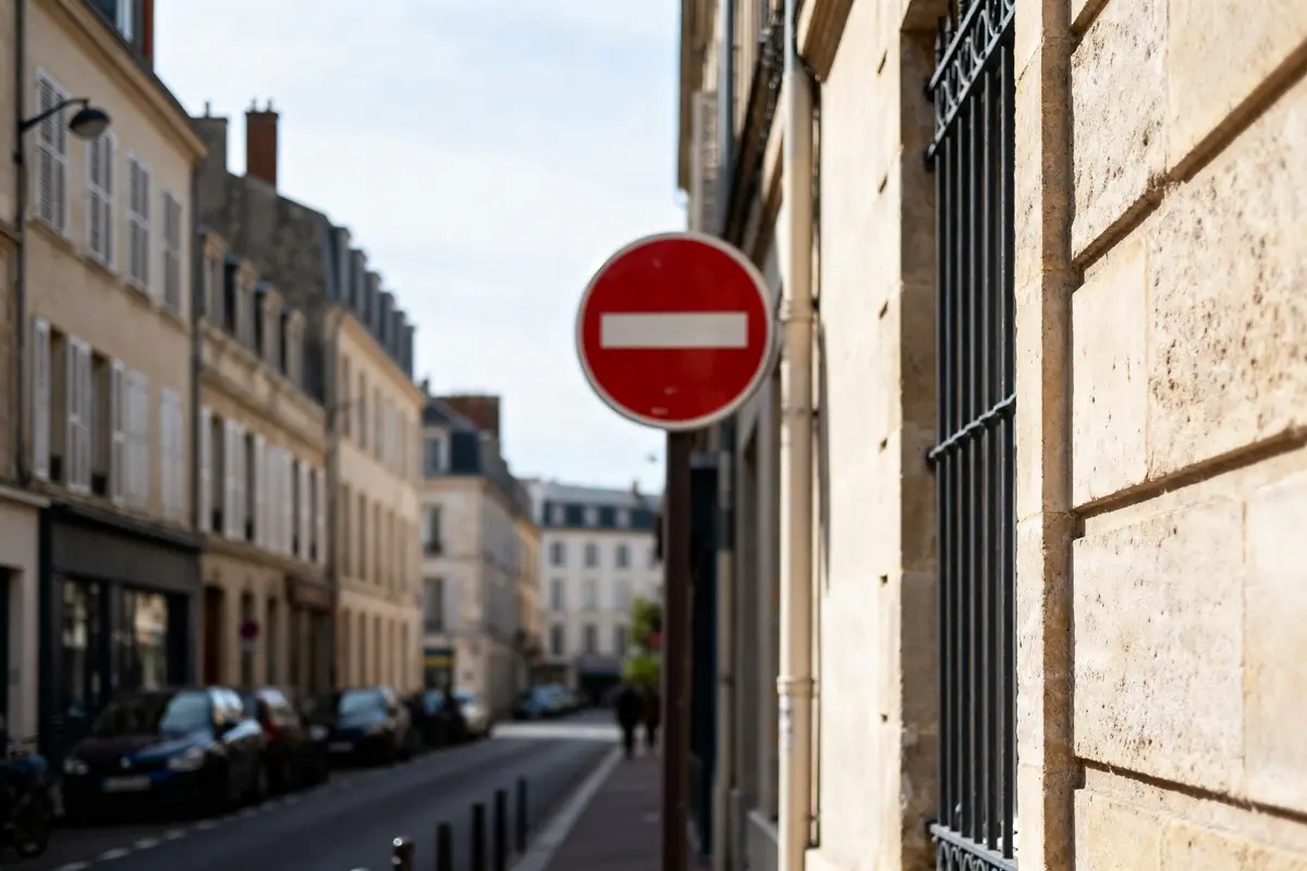 Rue avec panneau de sens interdit incitant à éviter une amende pour un sens interdit