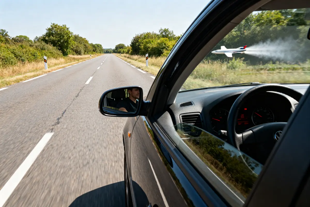 Voiture roulant près d'un avion visible sur la route, ma voiture fait un bruit d’avion.